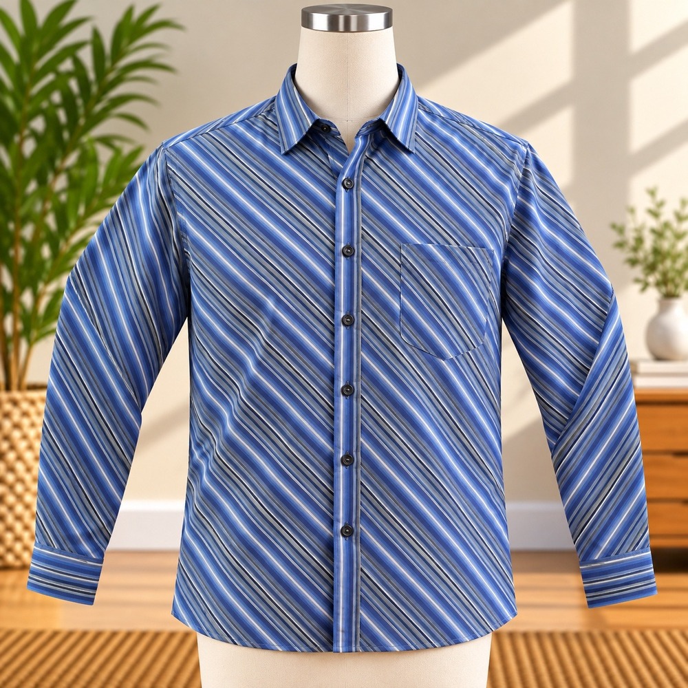 Eighth Avenue Button Up Shirt Mens XL Blue Black Striped Long Sleeve Cotton
